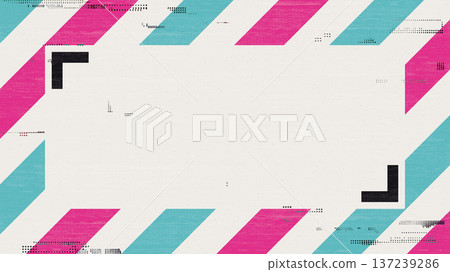 Fluorescent blue and pink diagonal striped rough texture background with rectangular frame have ink stains from risograph defect printing Fluorescent blue and pink diagonal striped rough texture background with rectangular frame have ink stains from risograph defect printing 137239286