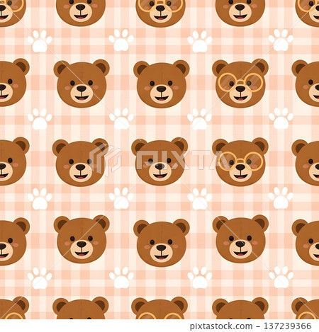 Cute Bear Faces and Paw Prints Seamless Pattern Design 137239366