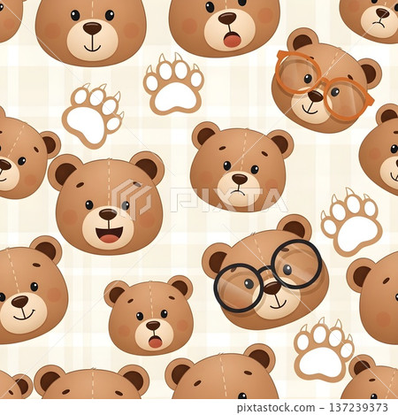Cute Bear Faces Seamless Pattern Adorable Animal Background 137239373