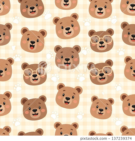 Adorable Little Bear Characters Seamless Pattern Background 137239374