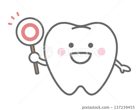Tooth character holding a circle tag Tooth character holding a circle tag 137239455