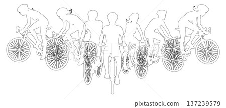 Cyclists Bikes Silhouette Bike Cyclist People Set 137239579