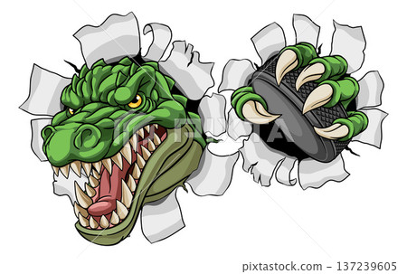 Crocodile Dinosaur Alligator Hockey Sports Mascot Crocodile Dinosaur Alligator Hockey Sports Mascot 137239605