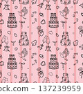 Whimsy Wedding and Romantic pattern with coquet cake, champagne and hearts  137239959