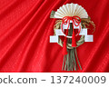Shimenawa decoration, New Year's lucky charm [red background, simple, copy space] 137240009
