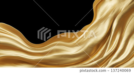 Luxury gold fabric flowing in the wind isolated on black background with copy space 3D render Luxury gold fabric flowing in the wind isolated on black background with copy space 3D render 137240069