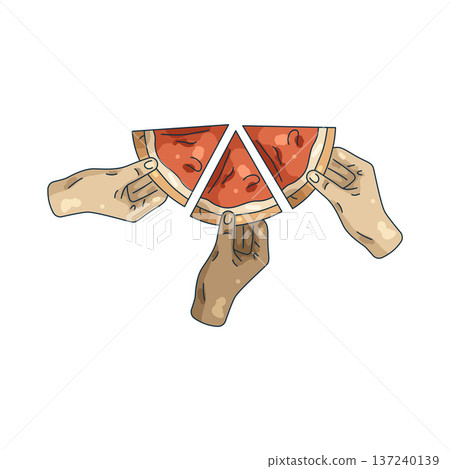 Illustration of Pizza sharing Illustration of Pizza sharing 137240139