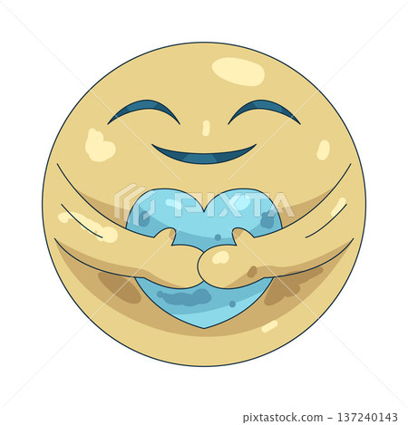 Illustration of Smiling emoji hugging a blue heart Illustration of Smiling emoji hugging a blue heart 137240143