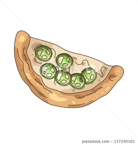 Illustration of green chili pepper pizza 137240165