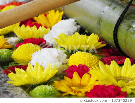 Flower water fountain at Tomioka Hachimangu Shrine, Koto Ward 137240259