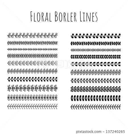 Hand Drawn Floral Border Line Set, Botanical Leaf Berry Branch Divider Strip, Outline and Solid Glyph Style, Nature Vine Wedding Decoration Element, Vector Illustration Isolated on White Background Hand Drawn Floral Border Line Set, Botanical Leaf Berry Branch Divider Strip, Outline and Solid Glyph Style, Nature Vine Wedding Decoration Element, Vector Illustration Isolated on White Background 137240265