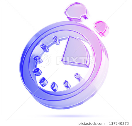 Hologram glass stopwatch 3d icon. Countdown timer for app or ui design. Sports, running, clock game, cooking time, business deadlines concept. Crystal watch with blue purple gradient. 3D illustration 137240273
