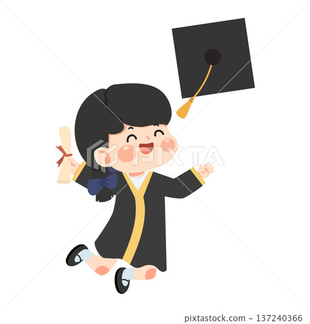 Graduation Girl Tossing Cap And Diploma 137240366