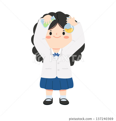 Girl In Lab Coat Holding Beakers Girl In Lab Coat Holding Beakers 137240369