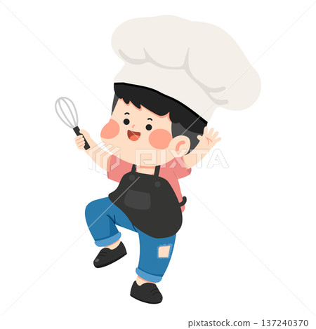 Young Chef Whisking in Chef Hat Young Chef Whisking in Chef Hat 137240370