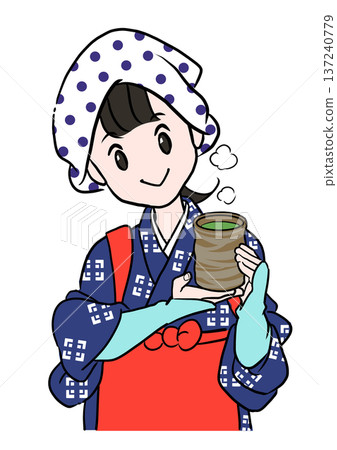 一位微笑的女子，身著少女裝束，端來一杯香濃的熱茶。 137240779