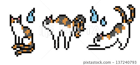 Nekomata (calico cat) pixel art 137240793