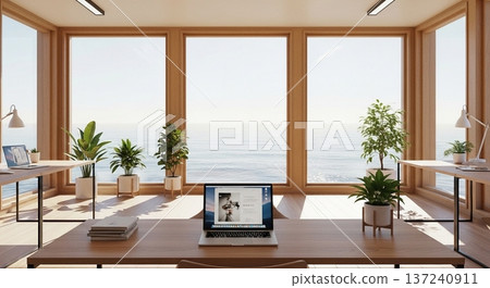 Interior view of a portable calculator and business document display screen on a wooden desk Interior view of a portable calculator and business document display screen on a wooden desk 137240911