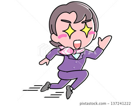 一個穿著西裝的女人奔跑著,雙眼閃閃發光 一個穿著西裝的女人奔跑著,雙眼閃閃發光 137241222
