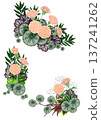 A unique arrangement set of colored leaves and soft beige-pink carnations 137241262