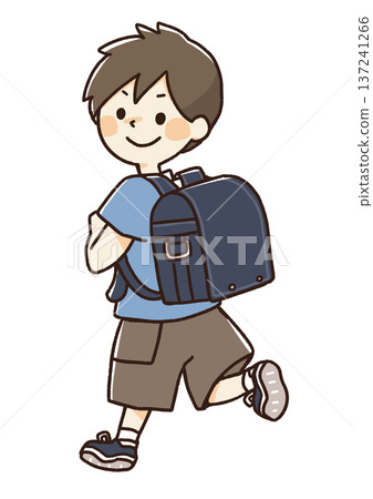 Rear view illustration of an elementary school student carrying a school bag 137241266