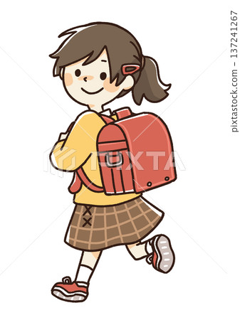 背著書包的小學生背影圖 137241267