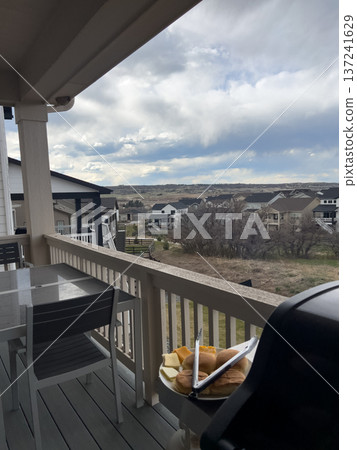 Textured gray panels arranged at a diagonal angle with visible screw fasteners. This image suits themes of home construction, outdoor siding, architectural textures, and material references for design 137241629