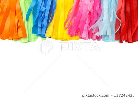 Colorful streamers are shown for the holiday, isolated, PNG Colorful streamers are shown for the holiday, isolated, PNG 137242423