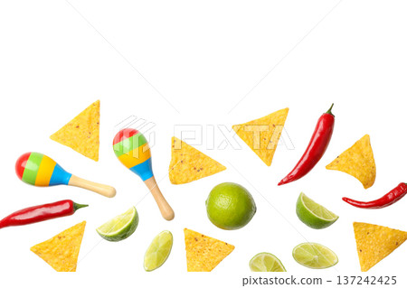 Cinco de Mayo snacks and decor are set up, isolated, PNG Cinco de Mayo snacks and decor are set up, isolated, PNG 137242425