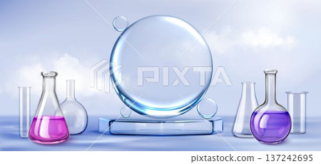 Glass podium with transparent lab glassware Glass podium with transparent lab glassware 137242695