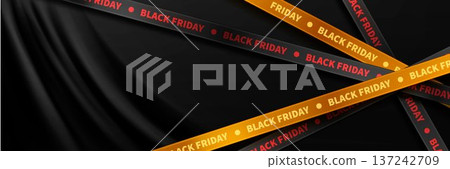 Sale black banner, Black Friday tape, silk ribbon Sale black banner, Black Friday tape, silk ribbon 137242709