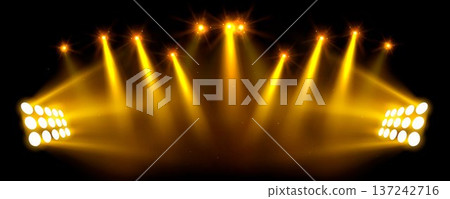 Bright stadium lights on dark night sky background Bright stadium lights on dark night sky background 137242716