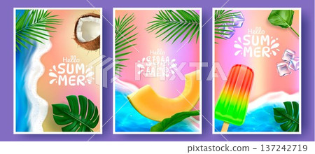 Summer poster design with tropical beach design Summer poster design with tropical beach design 137242719