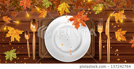 Thanksgiving dinner table setting top view Thanksgiving dinner table setting top view 137242764