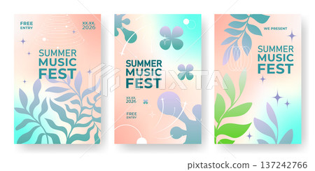 Music fest poster set, gradient, abstract waves Music fest poster set, gradient, abstract waves 137242766