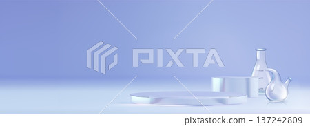 Laboratory glassware set and round podium realisti 137242809