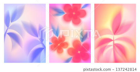 Spring cards with gradient blur, sakura flowers 137242814