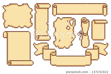 Pixel art game scrolls, vintage parchment frames Pixel art game scrolls, vintage parchment frames 137242822