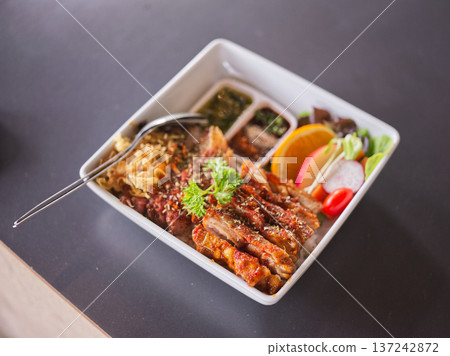 Grilled Teriyaki Chicken Rice Bowl with Fresh Salad Grilled Teriyaki Chicken Rice Bowl with Fresh Salad 137242872