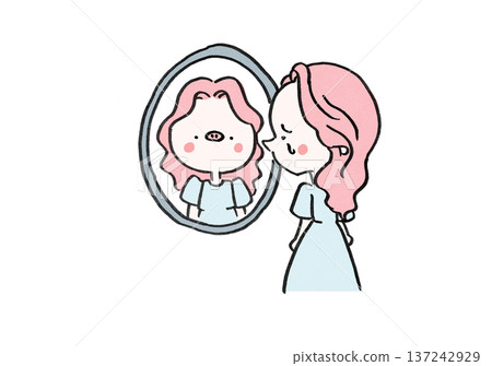 A woman cries because she sees herself as ugly in the mirror (body dysmorphic disorder/complex) A woman cries because she sees herself as ugly in the mirror (body dysmorphic disorder/complex) 137242929