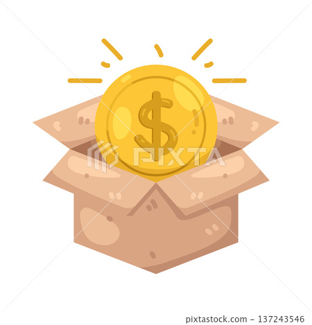 Illustration of box with a dollar coin Illustration of box with a dollar coin 137243546