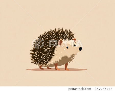 Cute hedgehog illustration with detailed quills and soft color background for design projects 137243748