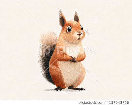 Cute cartoon squirrel illustration with fluffy tail and bright eyes in a playful pose 137243766