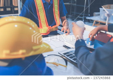 Concept Architect and desk of Architectural project in construction site or office building with mining light 137243868