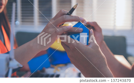 Concept Architect and desk of Architectural project in construction site or office building with mining light 137243870
