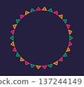 Mexican pattern circle frame. African ethnic motif border. Aztec triangular ornament round frame. Mexican text frame. African ethnic culture ornament. Vector illustration isolated on dark background 137244149