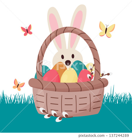 happy easter illustration with eggs and bunny 137244289
