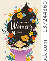 38 Women's Festival hand-drawn style card flat print design of women's festival calendar, also applicable to Mother's Day, Anniversary day direct public notice material 137244360
