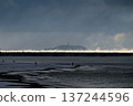 寒流、降雪，從平塚海灘眺望江之島 137244596