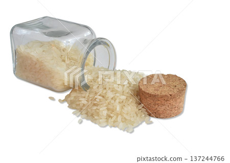 Dry rice cereal in a glass container. 137244766